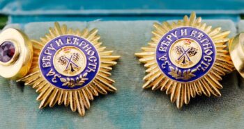 Faberge Antique Gilt Silver Enamel Cufflinks Set St.Andrew Order Empire Tsar Er