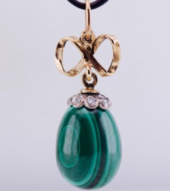 Faberge Antique Pendant Easter Egg 14k Gold Carved Malachite c1890's Egg Box