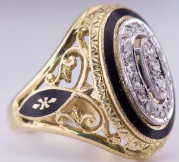 Faberge Ring Empire 18k Gold Enamel Pierced Ornate c1900's One of a Kind Antique