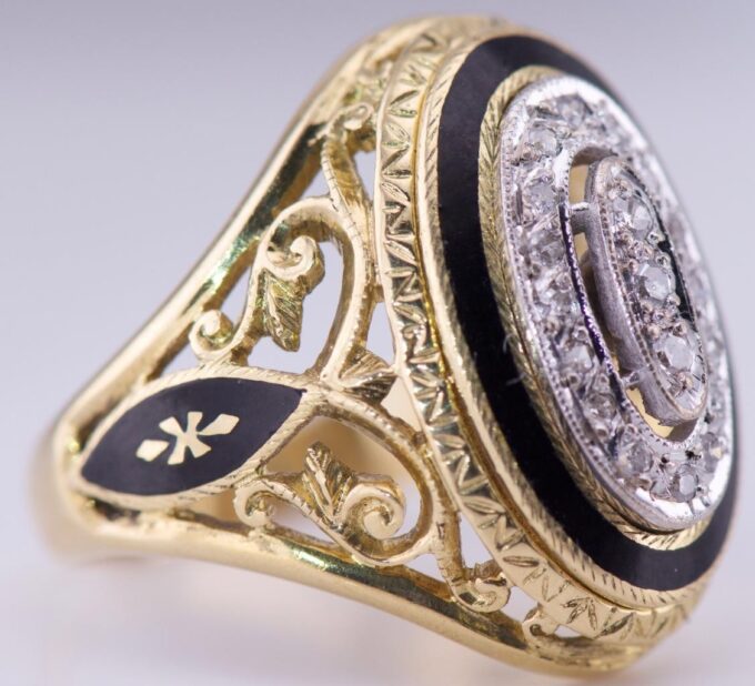 Faberge Ring Empire 18k Gold Enamel Pierced Ornate c1900's One of a Kind Antique