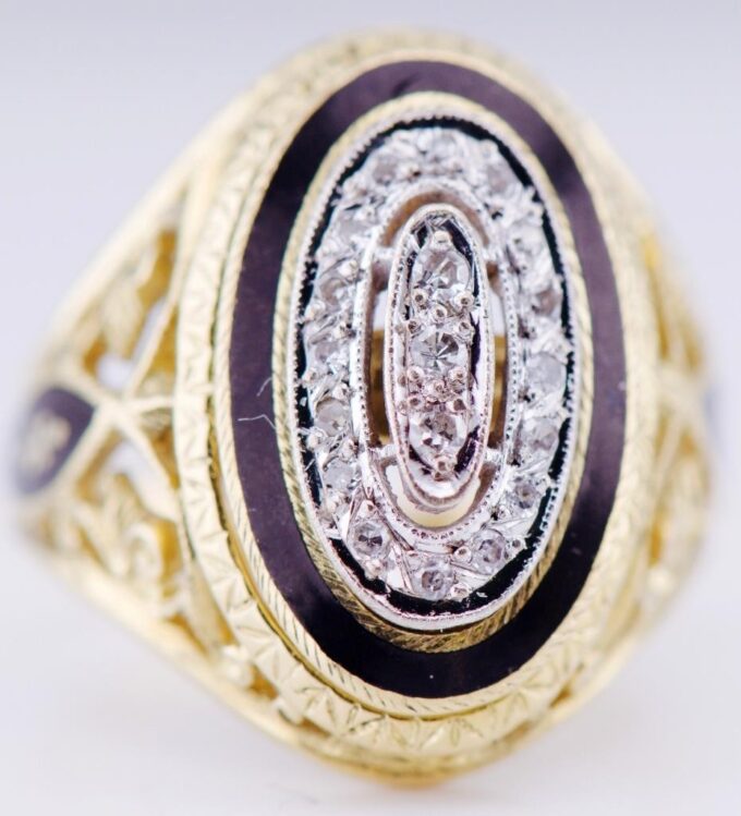 Faberge Ring Empire 18k Gold Enamel Pierced Ornate c1900's One of a Kind Antique