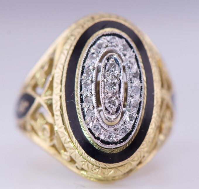 Faberge Ring Empire 18k Gold Enamel Pierced Ornate c1900's One of a Kind Antique