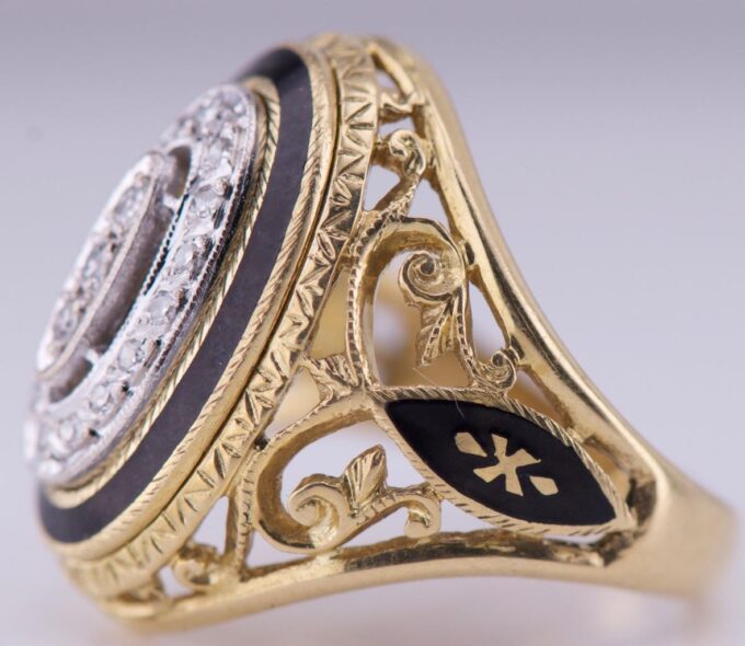 Faberge Ring Empire 18k Gold Enamel Pierced Ornate c1900's One of a Kind Antique