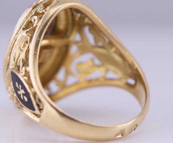 Faberge Ring Empire 18k Gold Enamel Pierced Ornate c1900's One of a Kind Antique