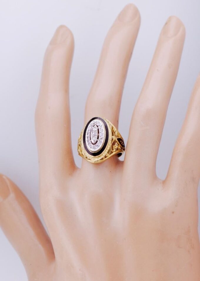 Faberge Ring Empire 18k Gold Enamel Pierced Ornate c1900's One of a Kind Antique
