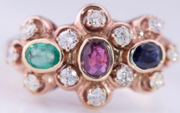 Carl Bucherer Ring Antique Art-Deco 18k Gold Diamonds Emerald Ruby Sapphire