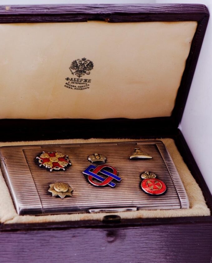 FABERGE Cigarette Case Antique Tsar's Award Silver Enamel Prince Oldenburgsky