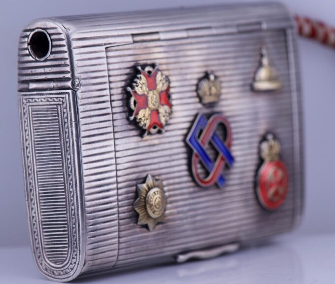 FABERGE Cigarette Case Antique Tsar's Award Silver Enamel Prince Oldenburgsky