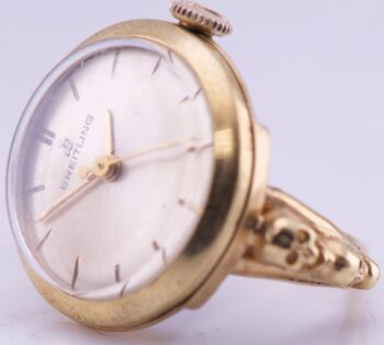 Breitling 14k Gold Ring Watch Vintage Memento Mori Skull Boxed c1960 RARE