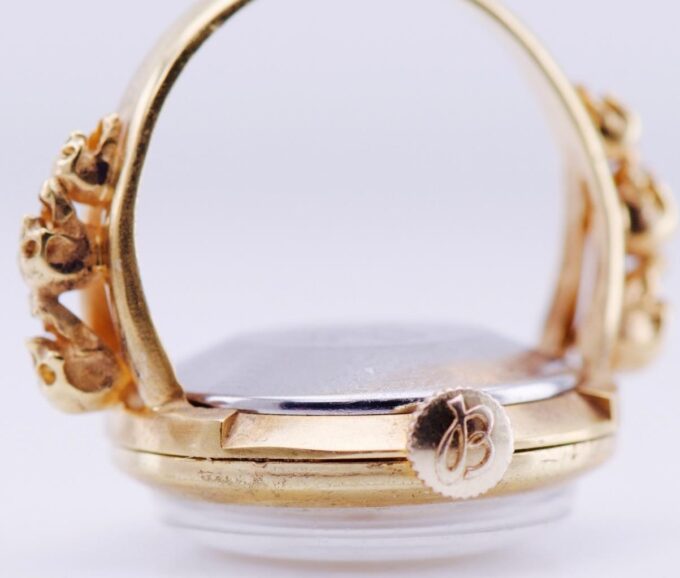 Breitling 14k Gold Ring Watch Vintage Memento Mori Skull Boxed c1960 RARE