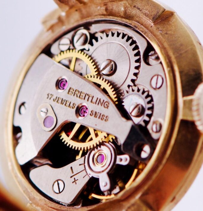 Breitling 14k Gold Ring Watch Vintage Memento Mori Skull Boxed c1960 RARE