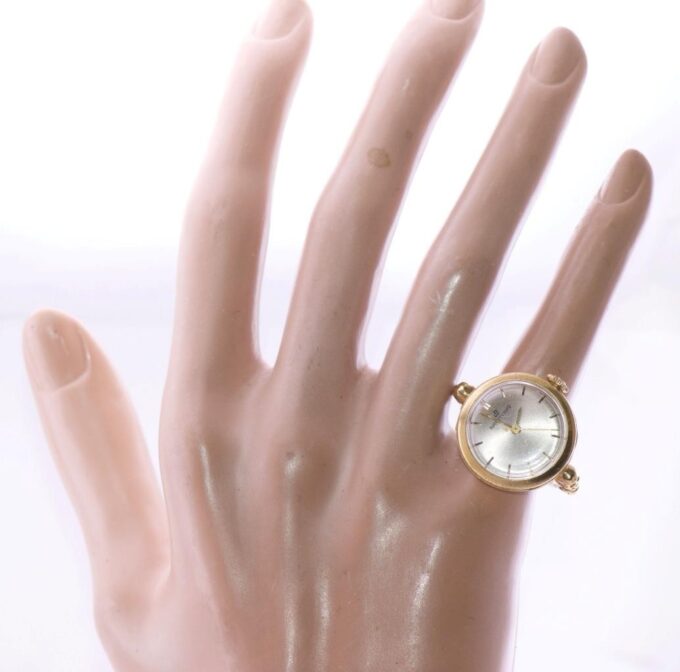 Breitling 14k Gold Ring Watch Vintage Memento Mori Skull Boxed c1960 RARE