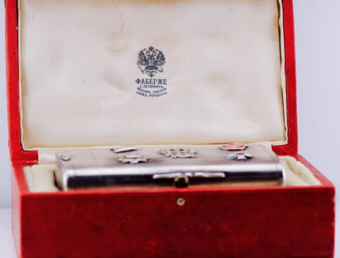 Faberge Cigarette Case Antique Imperial Tsar's Era Silver Enamel 1886 Boxed