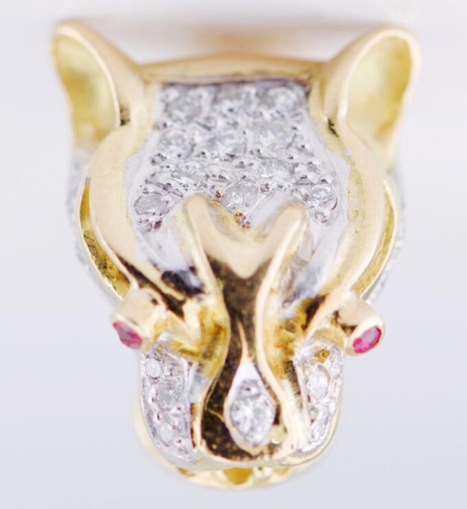 Chaumet Earrings Puma Head Antique French Estate Diamond Ruby 18k Gold Boxed