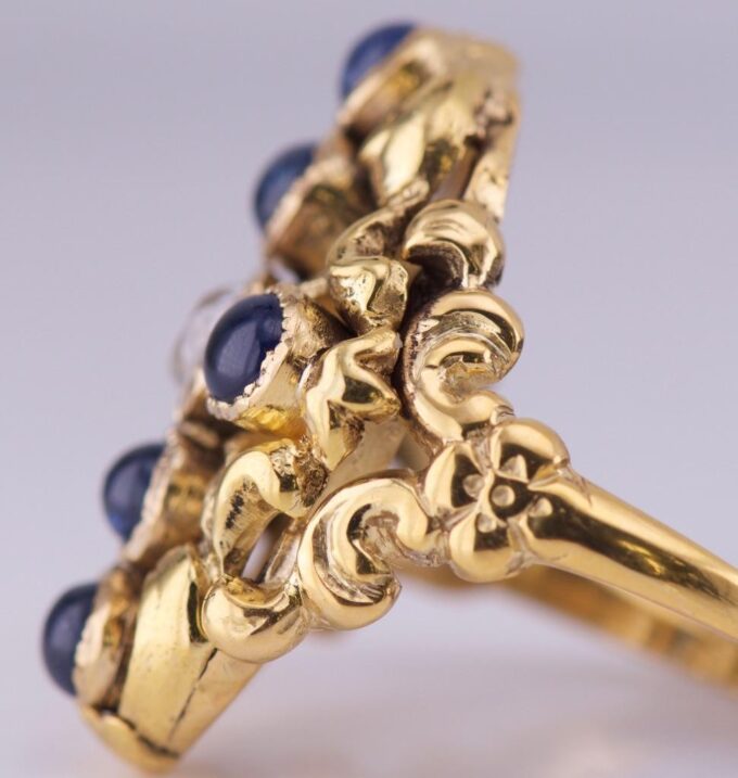 Antique Empire Era Faberge Ladies Ring 14k Gold 2ct Sapphire-Alfred Thielemann