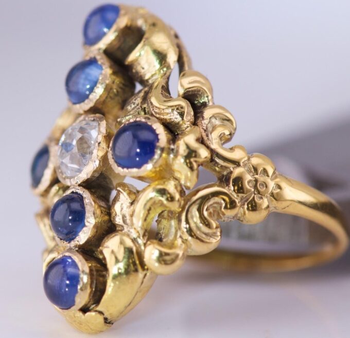Antique Empire Era Faberge Ladies Ring 14k Gold 2ct Sapphire-Alfred Thielemann