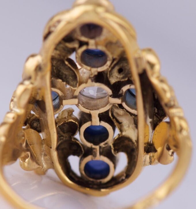 Antique Empire Era Faberge Ladies Ring 14k Gold 2ct Sapphire-Alfred Thielemann