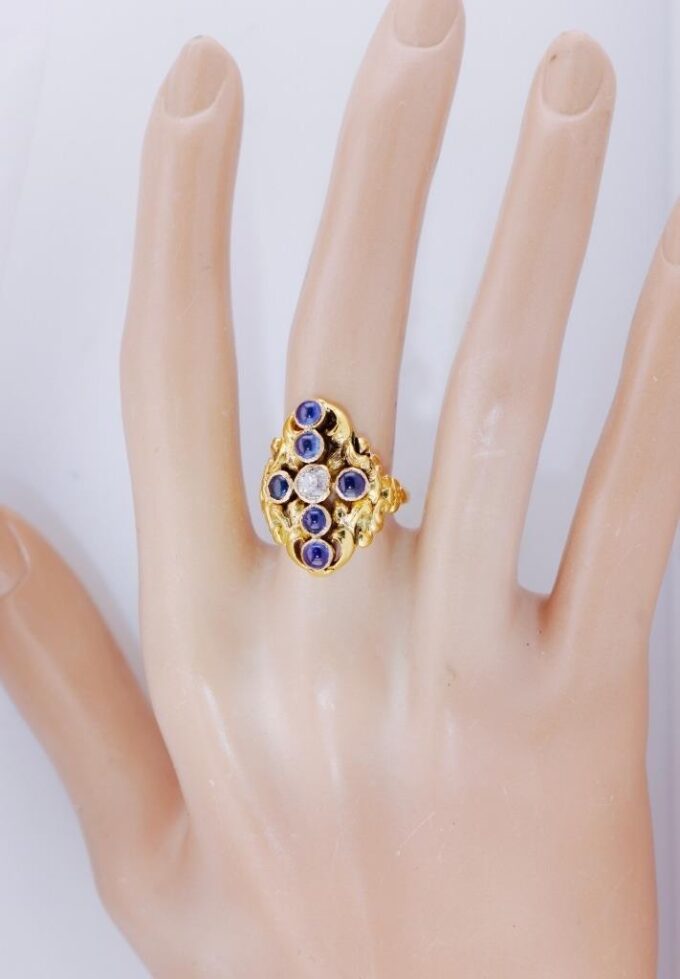 Antique Empire Era Faberge Ladies Ring 14k Gold 2ct Sapphire-Alfred Thielemann