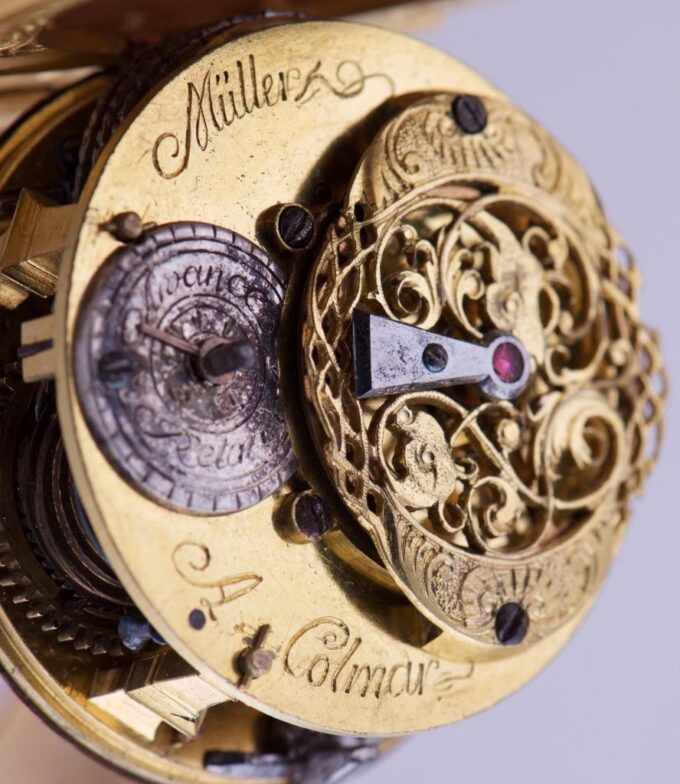 Antique French Verge Fusee Pocket Watc Tulip Flower Shape 1720 Gilt Ormolu Case