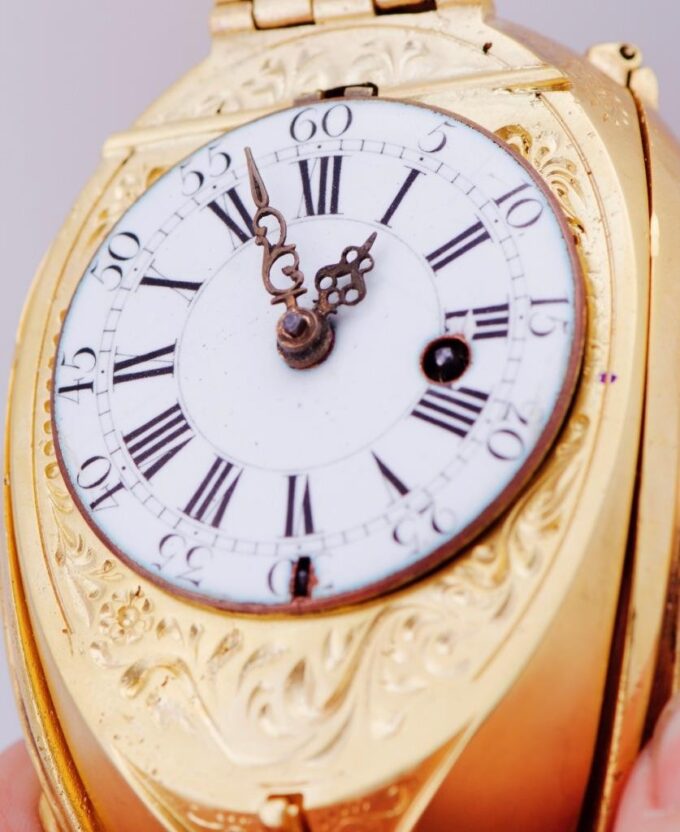 Antique French Verge Fusee Pocket Watc Tulip Flower Shape 1720 Gilt Ormolu Case