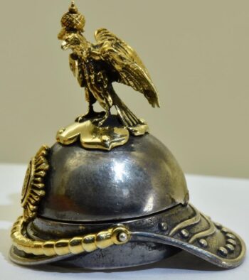 Faberge Locket Pill Box Guard Helmet 14k Gold Silver Antique Imperial Erik Kolin