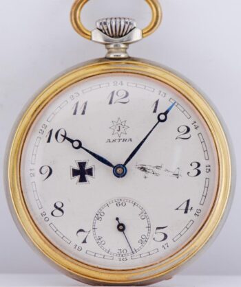 Junghans Pocket Watch WWI German Army Silvered Case Pilot's Ace Award c1916