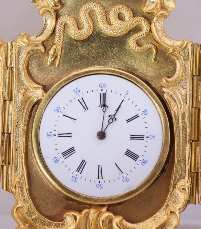 Desk Clock Antique Gilt Bronze Miniature Memento Mori Skull Doctor's c1879 RARE