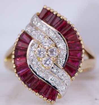 Tiffany & Co Ring Antique Art Deco 18K Gold c1930s 1ct Diamond 2ct Ruby Boxed