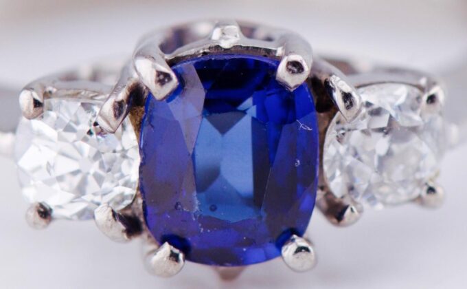 Tiffany & Co Ring Antique Art Deco 18K White Gold c1930s Diamond Sapphire Boxed