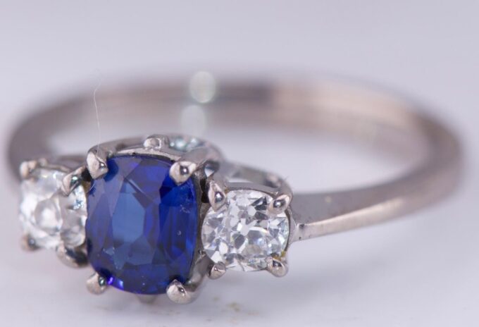 Tiffany & Co Ring Antique Art Deco 18K White Gold c1930s Diamond Sapphire Boxed