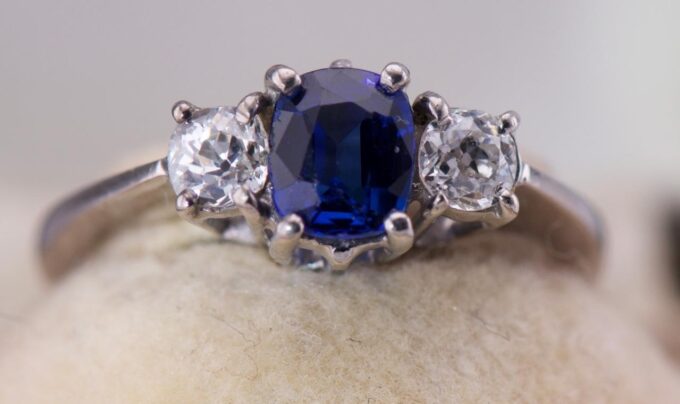 Tiffany & Co Ring Antique Art Deco 18K White Gold c1930s Diamond Sapphire Boxed