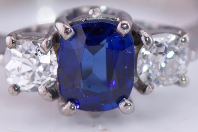 Tiffany & Co Ring Antique Art Deco 18K White Gold c1930s Diamond Sapphire Boxed