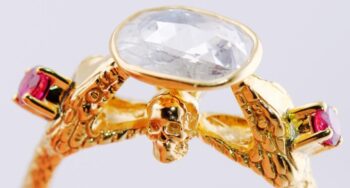 Antique Victorian Snake Skull Love Ring Gold and 2.5ct Diamond Rubies 19th C
