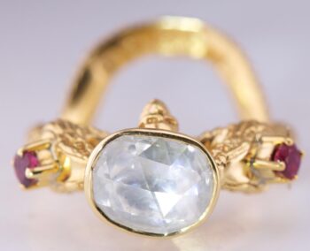 Antique Victorian Snake Skull Love Ring Gold and 2.5ct Diamond Rubies 19th C