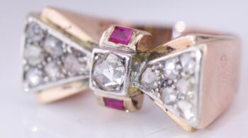 Lacloche Frères Knot Ring Antique Art Deco 18K Gold c1930s 1ct Diamond & Ruby