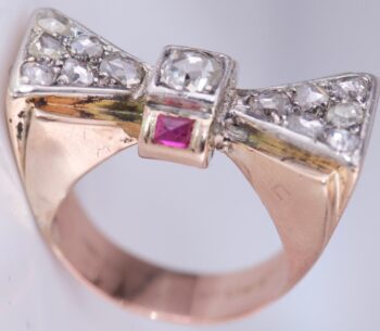 Lacloche Frères Knot Ring Antique Art Deco 18K Gold c1930s 1ct Diamond & Ruby