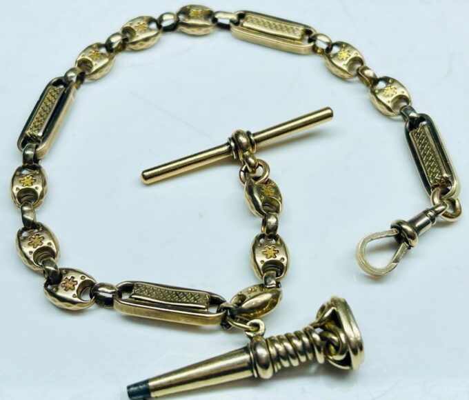 Antique Victorian 9k Solid Gold Pocket Watch Chain Fob and 18k Gold Key 23g Heav