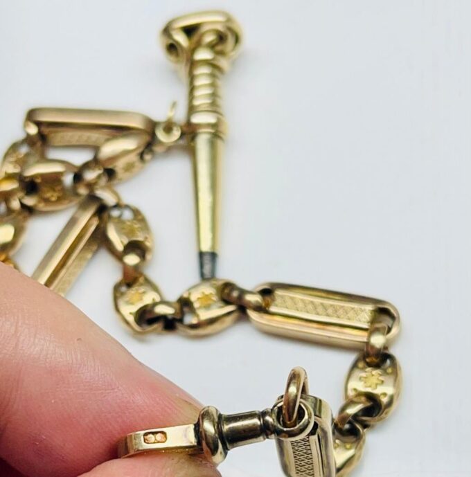 Antique Victorian 9k Solid Gold Pocket Watch Chain Fob and 18k Gold Key 23g Heav