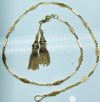 Antique Victorian 14k Solid Gold Pocket Watch Chain Fob-18.6g Heavy-50cm Long