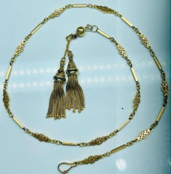 Antique Victorian 14k Solid Gold Pocket Watch Chain Fob-18.6g Heavy-50cm Long