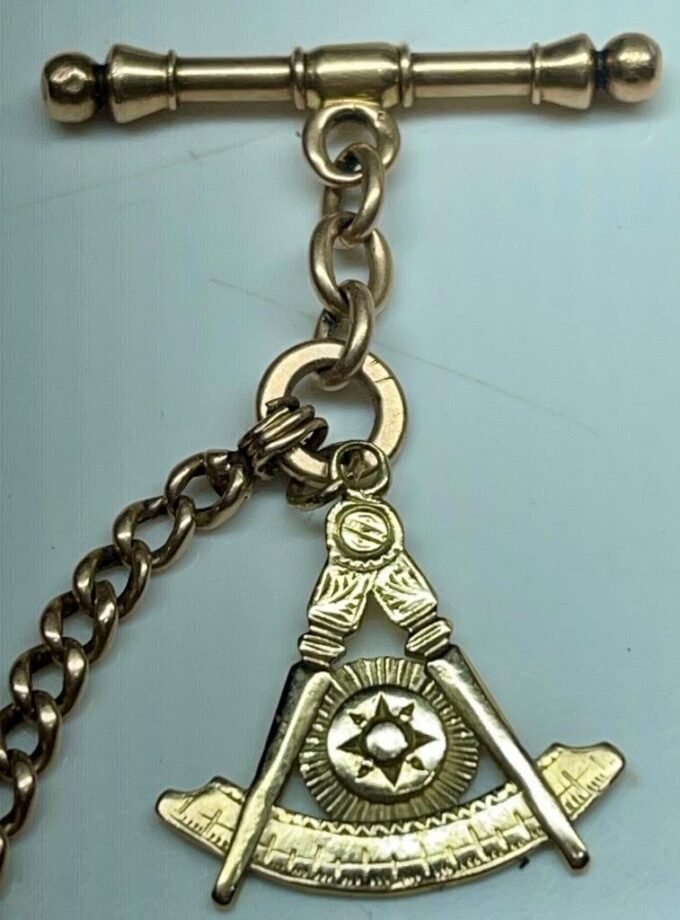 Antique Victorian Masonic 14k Solid Gold Pocket Watch Chain Fob-10g Heavy-29cm