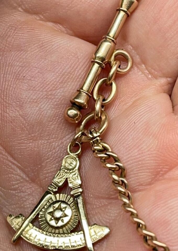 Antique Victorian Masonic 14k Solid Gold Pocket Watch Chain Fob-10g Heavy-29cm