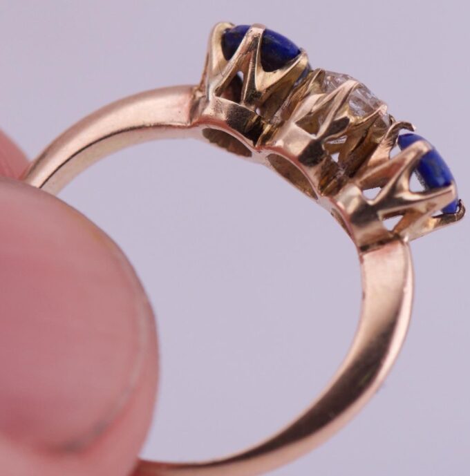 Antique Empire Ladies Ring 14k Gold Lapis-Lazuli and Diamond c1900s