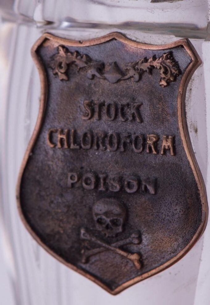 Antique Victorian Medicine Poison Bottle Silver Crystal c1870s Skull Warning Tag