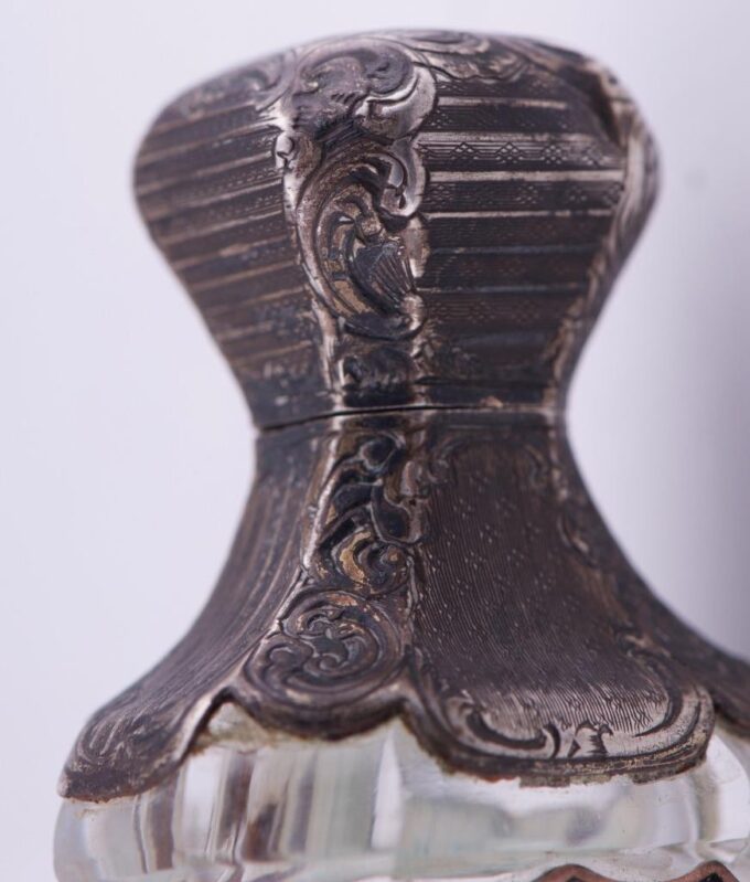 Antique Victorian Medicine Poison Bottle Silver Crystal c1870s Skull Warning Tag