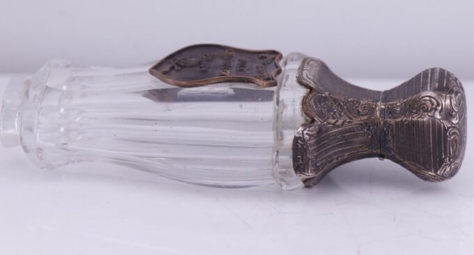 Antique Victorian Medicine Poison Bottle Silver Crystal c1870s Skull Warning Tag