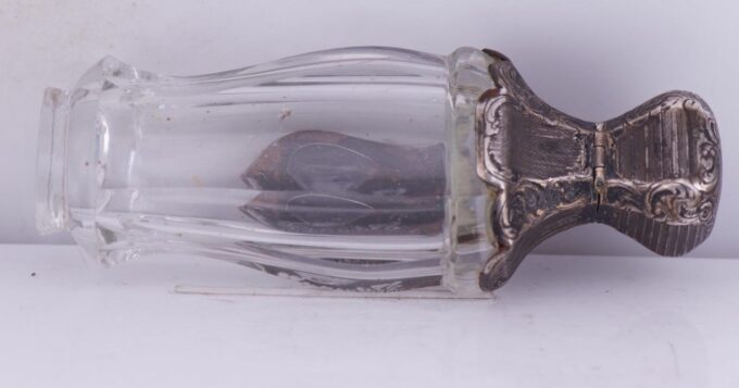 Antique Victorian Medicine Poison Bottle Silver Crystal c1870s Skull Warning Tag