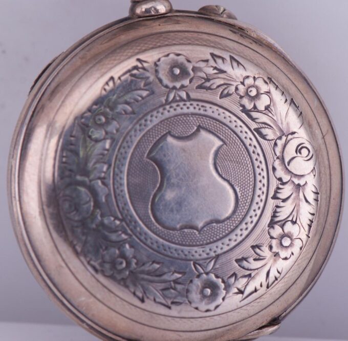 Antique French Silver Engraved Case Pocket Watch Fancy Enamel Dial c1890's