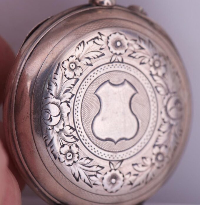 Antique French Silver Engraved Case Pocket Watch Fancy Enamel Dial c1890's