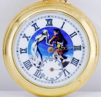 Antique Victorian 18k Gold Plated Pocket Watch – Memento Mori Skull Snake c1890